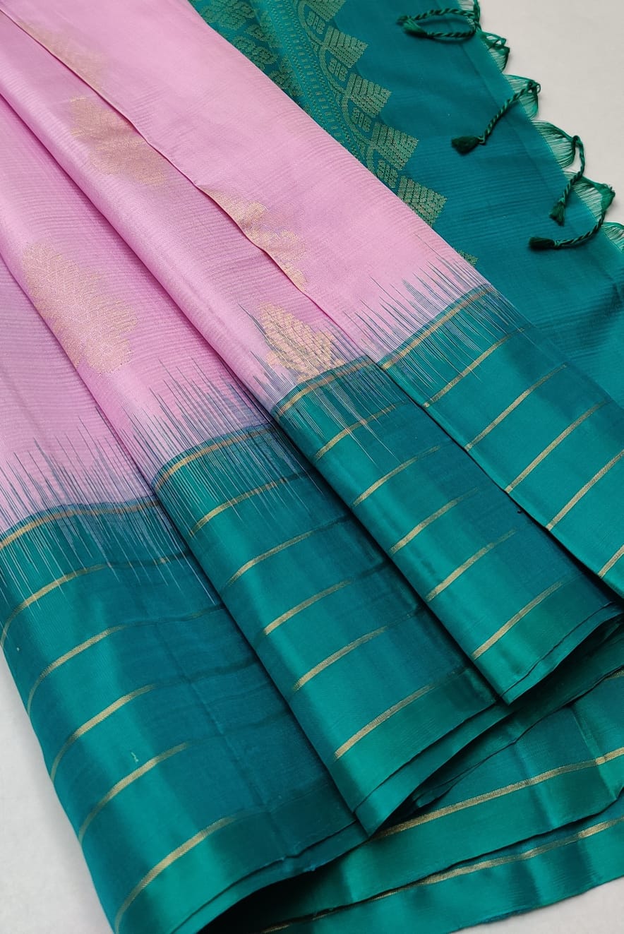 Orchid Pink Pure Handloom Kanchipuram Double Warp Silk Saree.